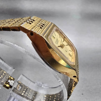 Citizen CQ Watch Women 25mm Champagne Dial Gold Tone 4-0403255 New Battery VTG3