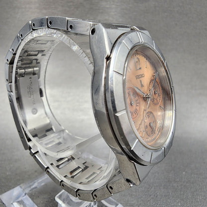 Seiko Lukia Watch Women 32mm Pink Dial Silver Tone Daydate 5y890b30 New Battery3