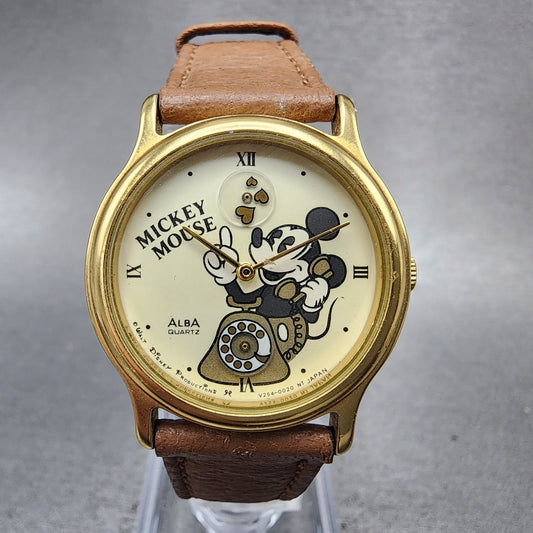 Seiko Alba Mickey Mouse Watch Women 29mm Cream Dial Gold Tone V2540020 New Batt0