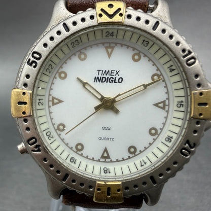 Timex Indiglo Dive Watch Women 35mm White Dial Two Tone Round New battert1