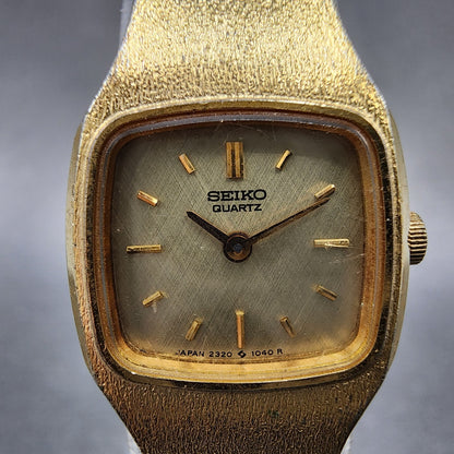 Seiko Watch Women 18mm Champagne Dial Gold Tone Rectangle 23205269 New Battery1