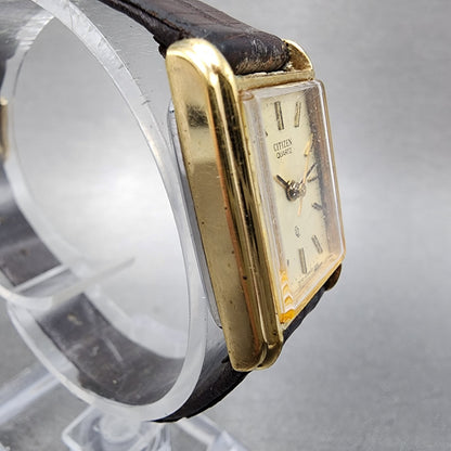 Citizen CQ Tank Watch Women 19mm Champagne Dial Gold Tone 7530041909 NewBattery3