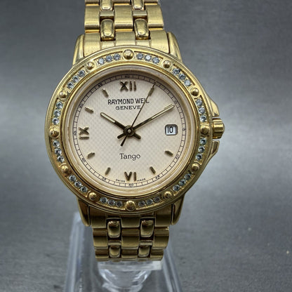 Raymond Weil Tango Watch Women 28mm Cream Dial Gold Plated Date New Battery 53600