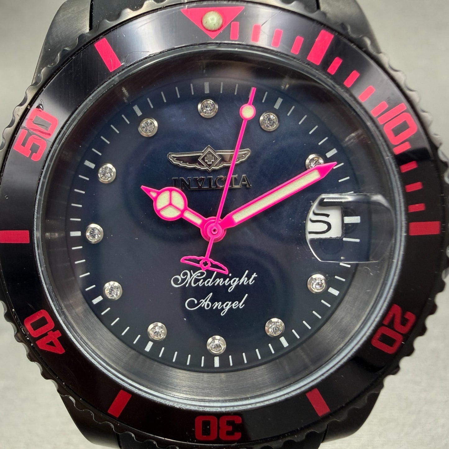 Invicta Midnight Angel Dive Watch Women 40mm MOP Dial Black Tone Date 23684 Runs1