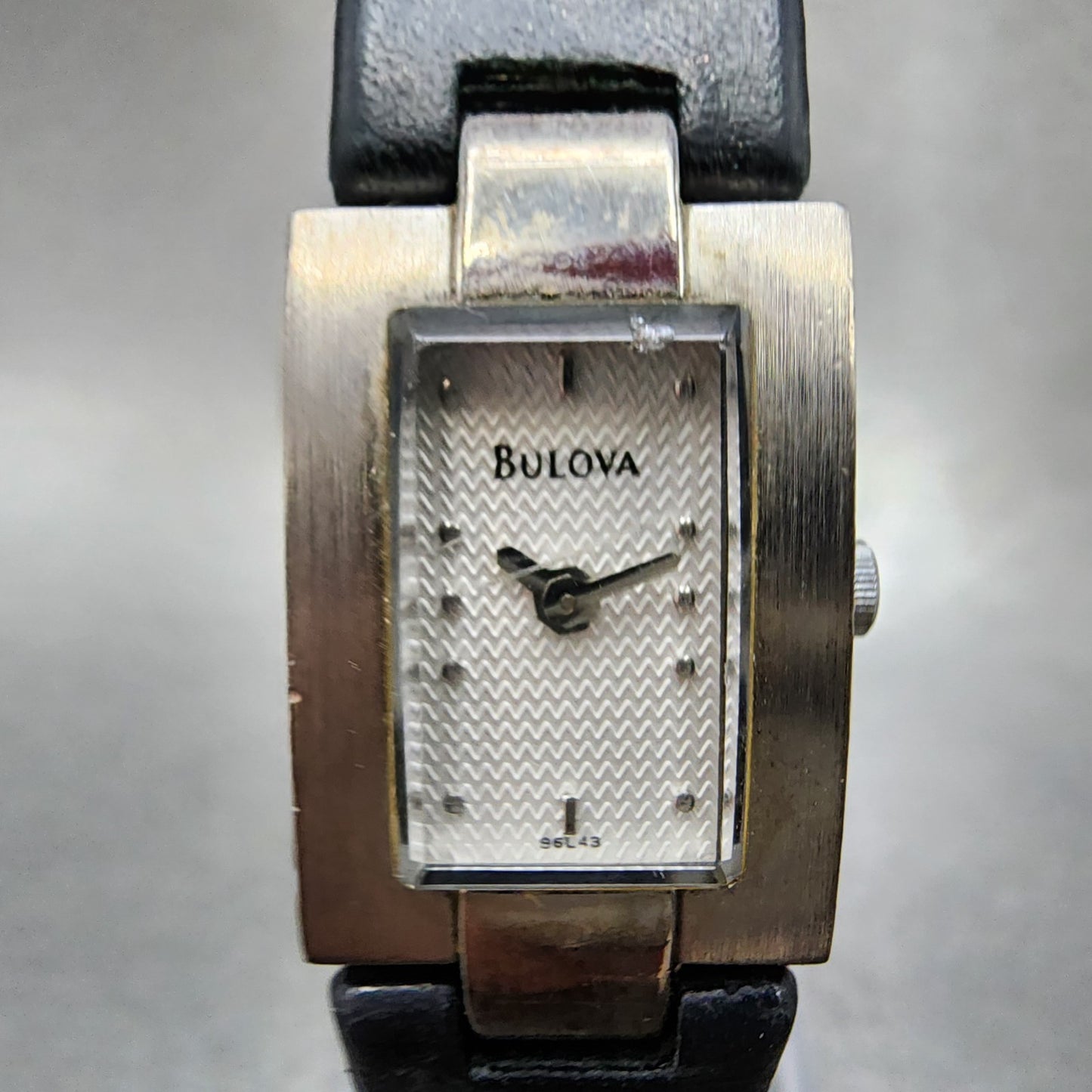Bulova Tank Watch Women 16mm White Dial Silver Tone Rectangle 96L43 New Battery1