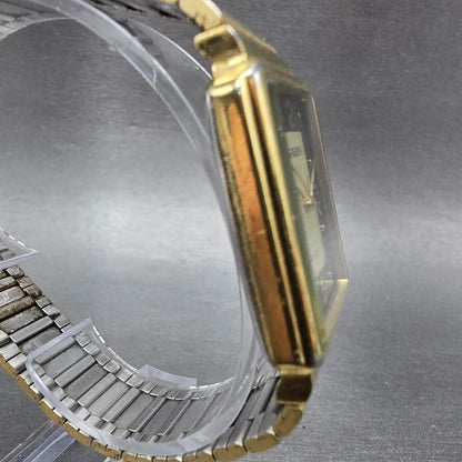 Gruen Tank Watch Men 27mm Black & Gold Dial Gold Tone Rectangle New Battery3