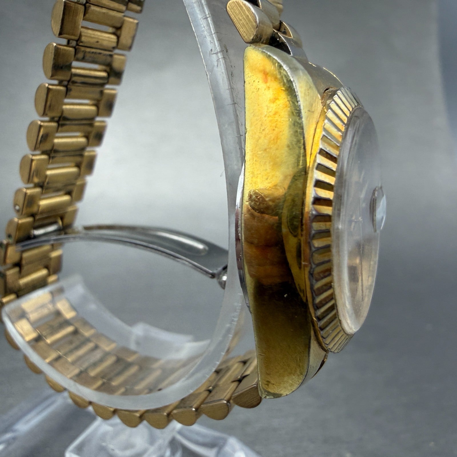 Bulova Super Seville Date Just Watch Women 26mm Gold Dial Gold Tone Automatic A13