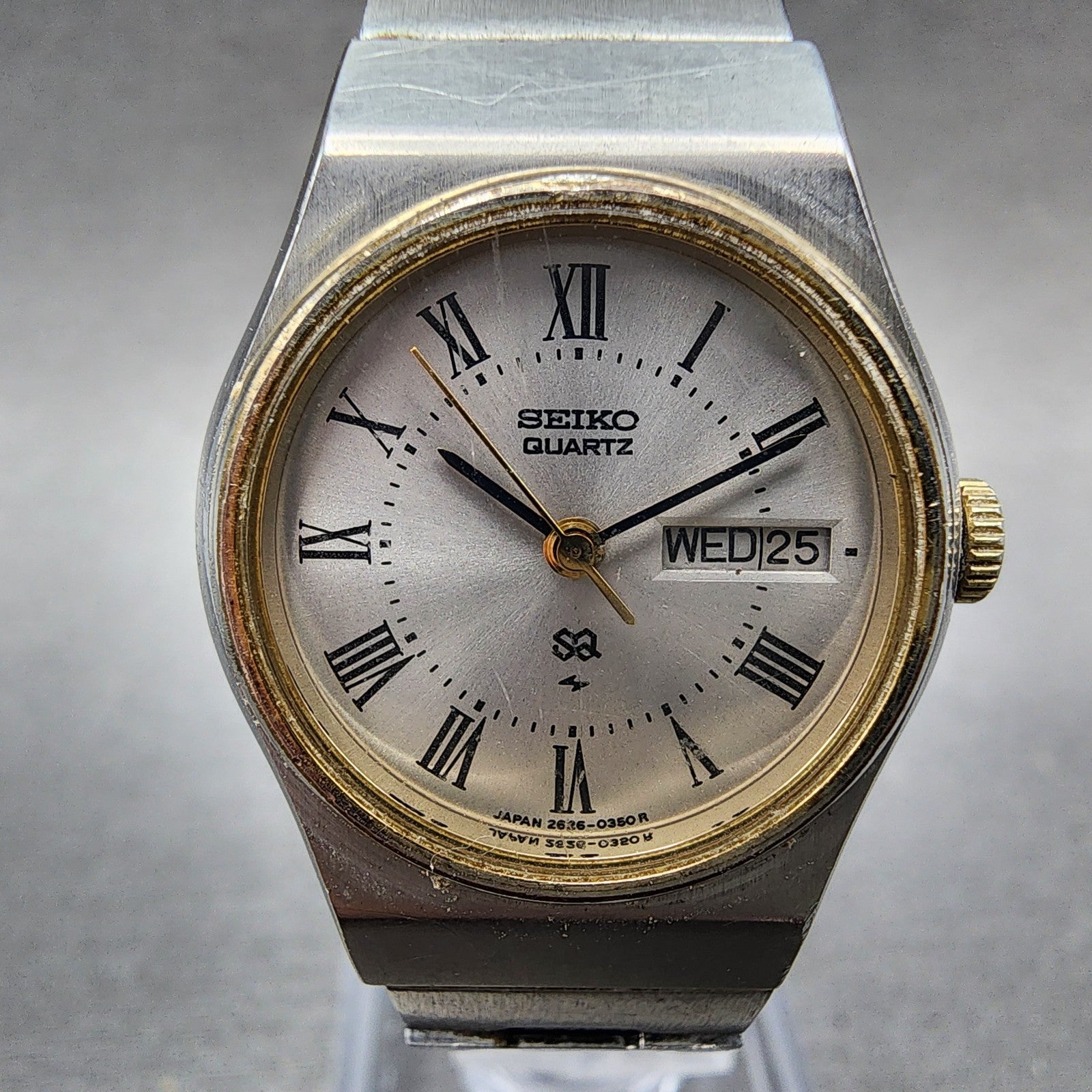 Seiko SQ Watch Women 24mm Silver Dial Two Tone Daydate 26260190 New Bat READ!!!1