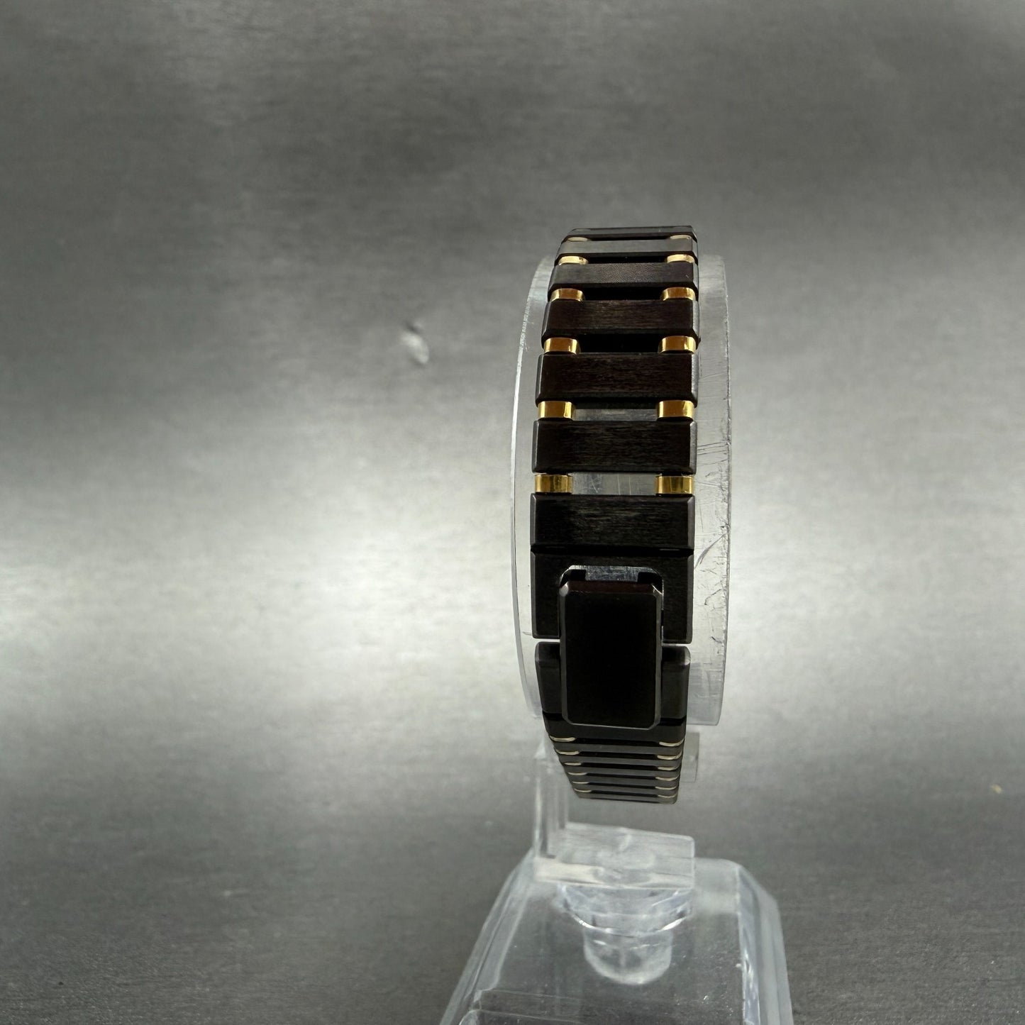 Seiko Lassale Tank Watch Women 16mm Black Dial Gray & Gold Rectangle 1E50 NOS7