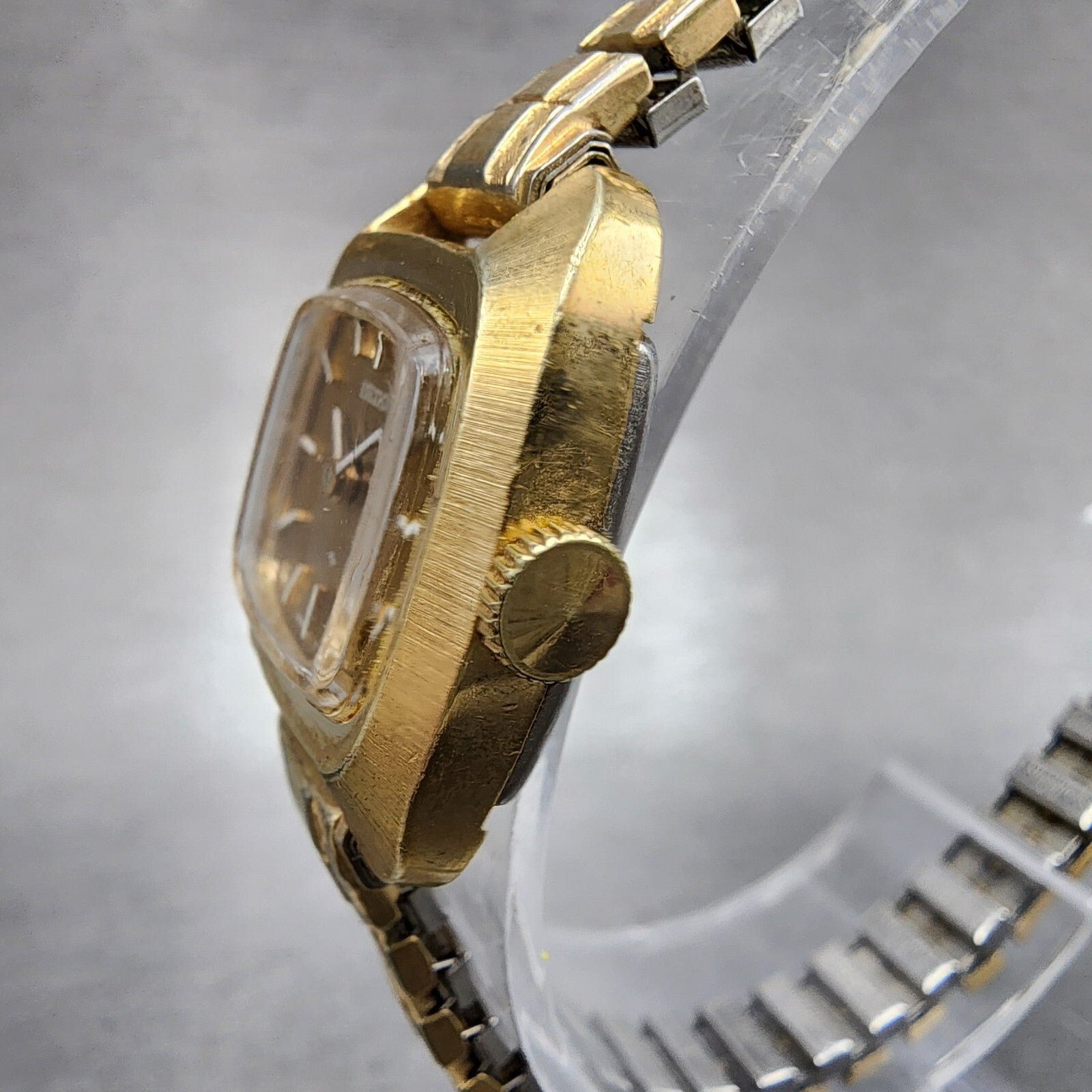 Seiko Watch Women 29mm Gold Dial Gold Tone Rectangle Manual Wind Runs 1134992
