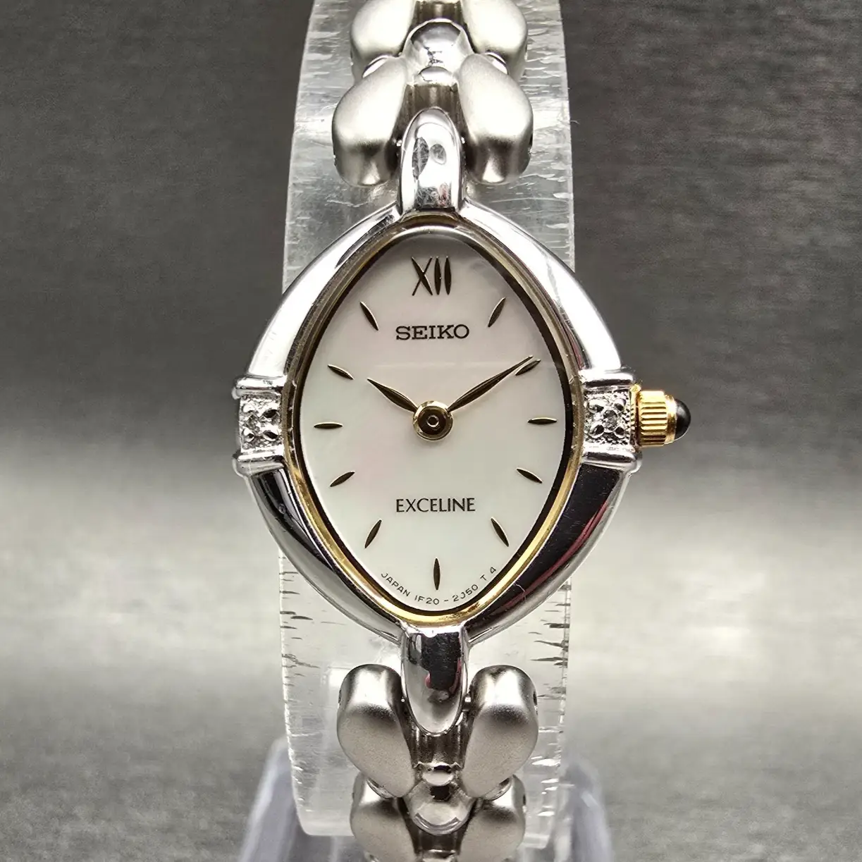 Seiko Exceline Watch Women 19mm MOP Dial Silver Tone Gemmed 1F20-6B60 New Batt0