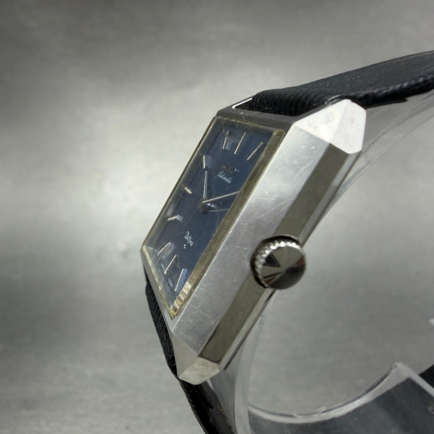 Seiko Automatic Belfina Tank Watch Women 26mm Blue Dial Silver Tone Date Runs2