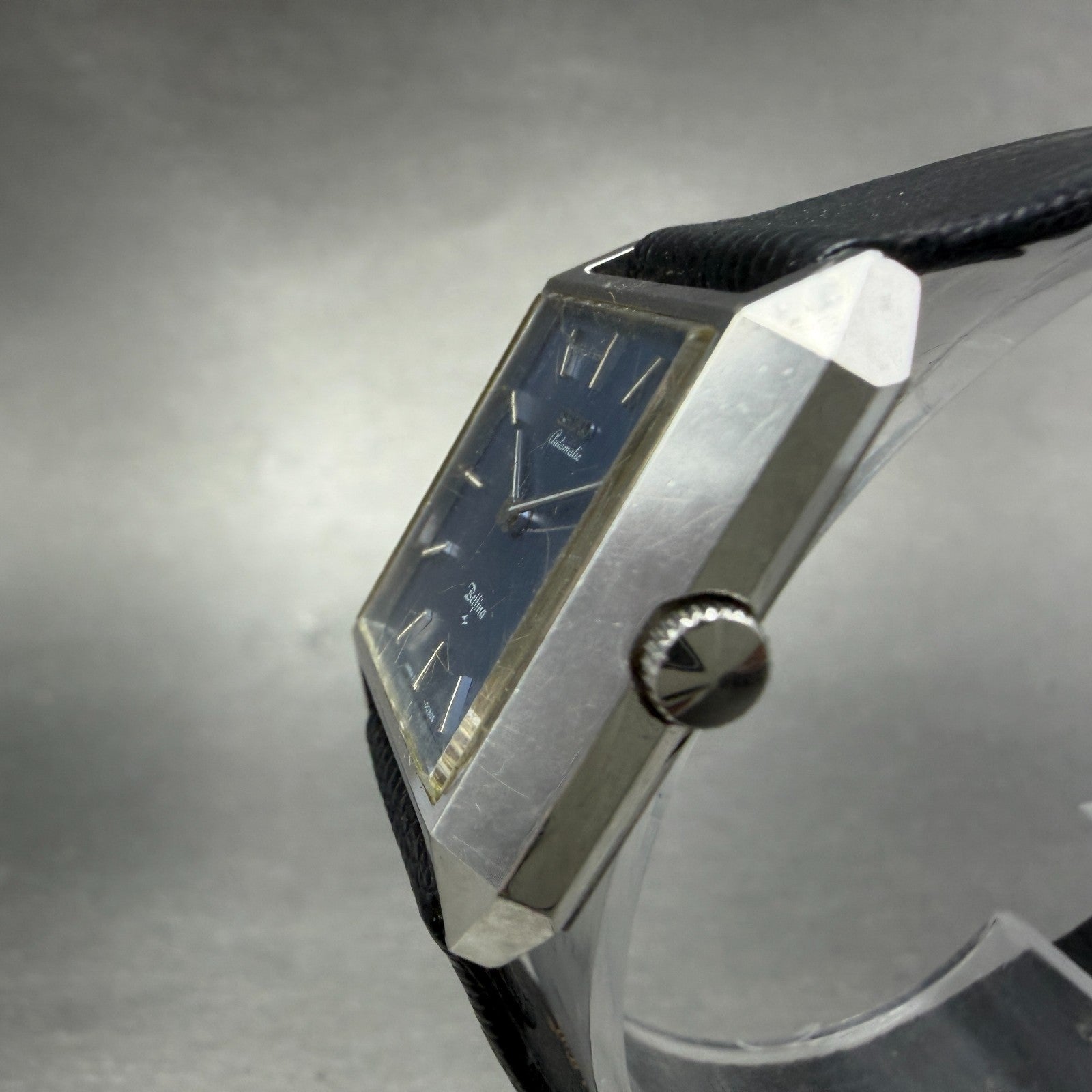 Seiko Automatic Belfina Tank Watch Women 26mm Blue Dial Silver Tone Date Runs2