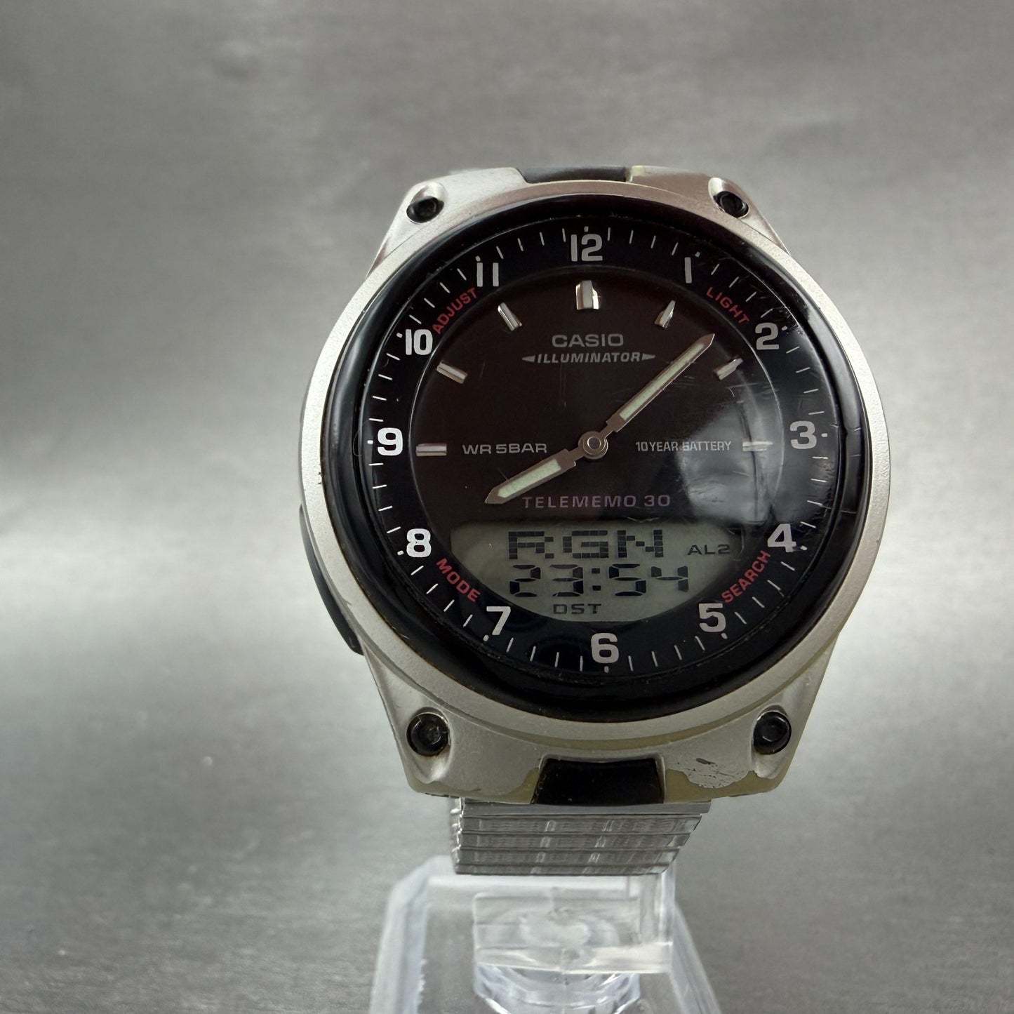 Casio Telememo 30 Watch Men 40mm Black Dial Plastic Analog Digital AW-80 NewBatt5