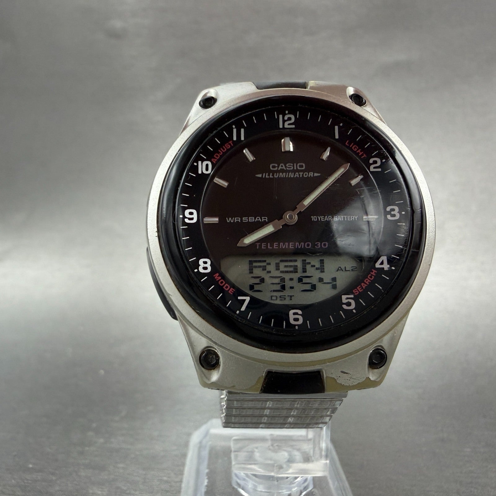 Casio Telememo 30 Watch Men 40mm Black Dial Plastic Analog Digital AW-80 NewBatt5