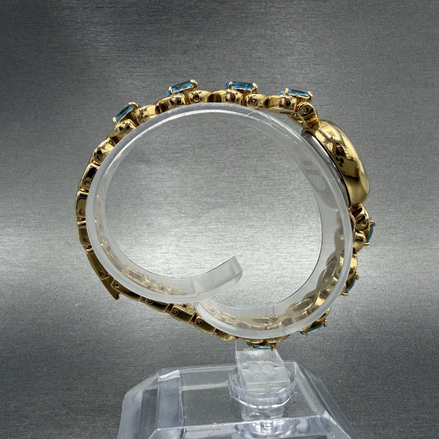 Jules Jurgenson Watch Women 19mm Cream Dial Gold Tone Oval Blue Topaz New Batt8