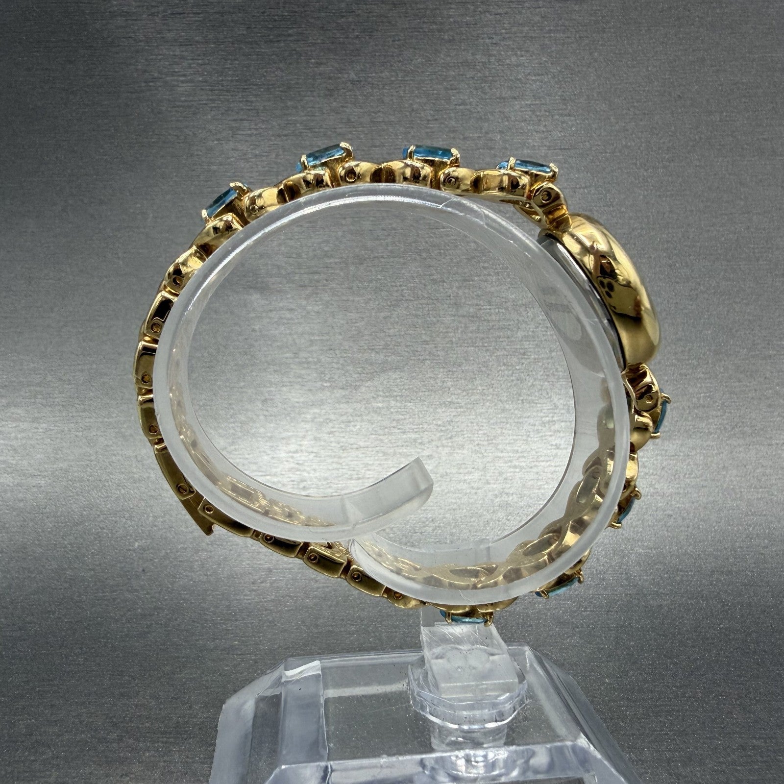 Jules Jurgenson Watch Women 19mm Cream Dial Gold Tone Oval Blue Topaz New Batt8