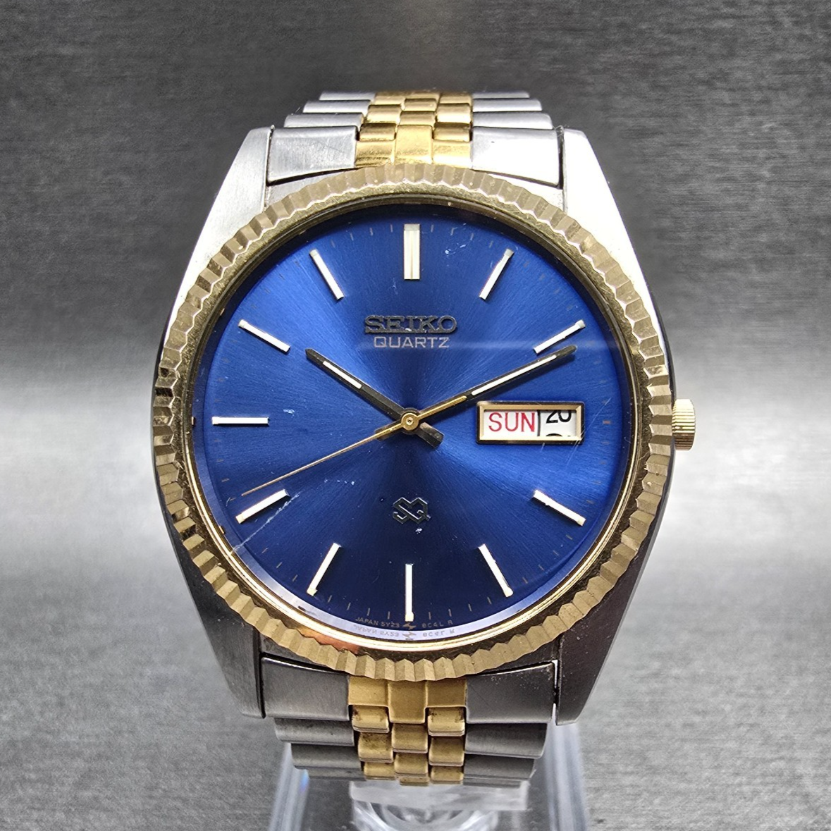 Seiko President Watch Men 37mm Blue Dial Two Tone Daydate 5Y23-8A69 New Battery60