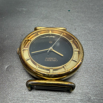 Orient Watch Men 31mm Black Dial Gold Tone Round I515406-00 PARTS Vintage5