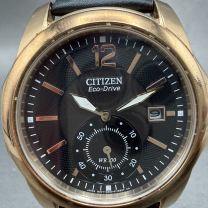 Citizen Eco-Drive Watch Men 42mm Black Dial Rose Gold Date Small Seconds Runs1