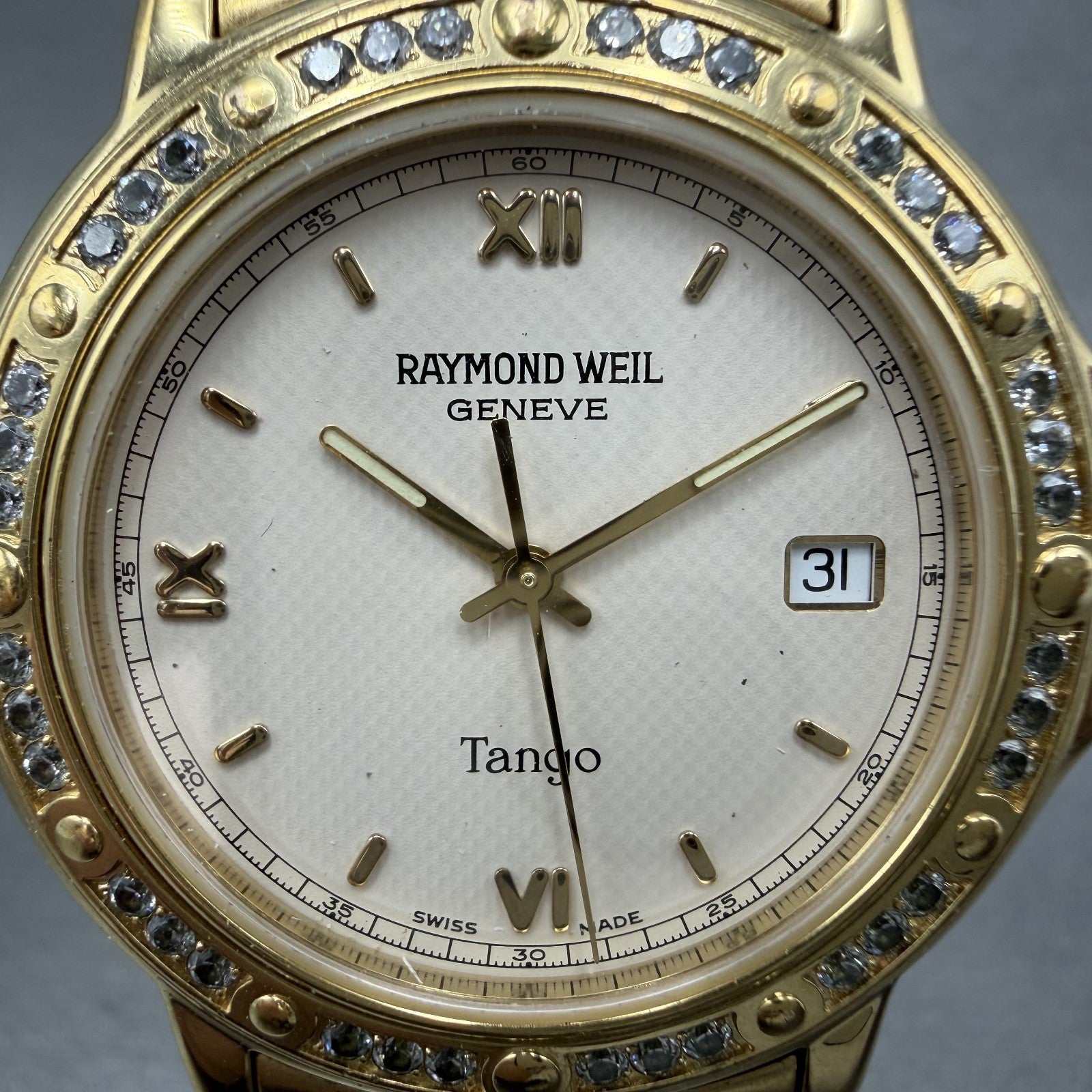 Raymond Weil Tango Watch Men 36mm Cream Dial Gold Plated Date New Battery 55601