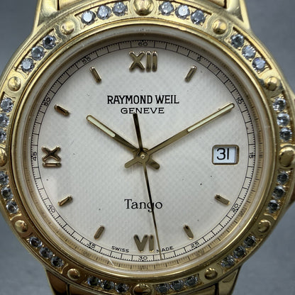 Raymond Weil Tango Watch Men 36mm Cream Dial Gold Plated Date New Battery 55601