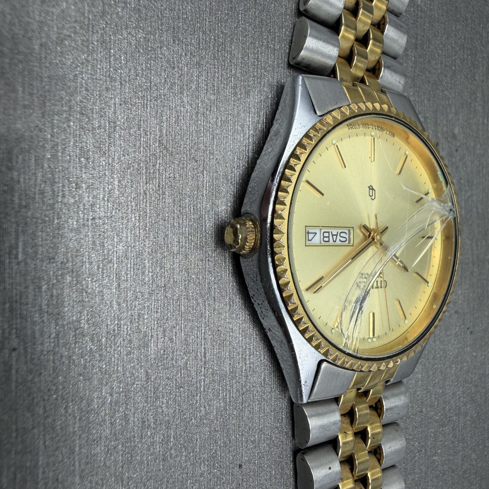 Citizen CQ President Watch Men 35mm Champagne Dial Two Tone Daydate PARTS4