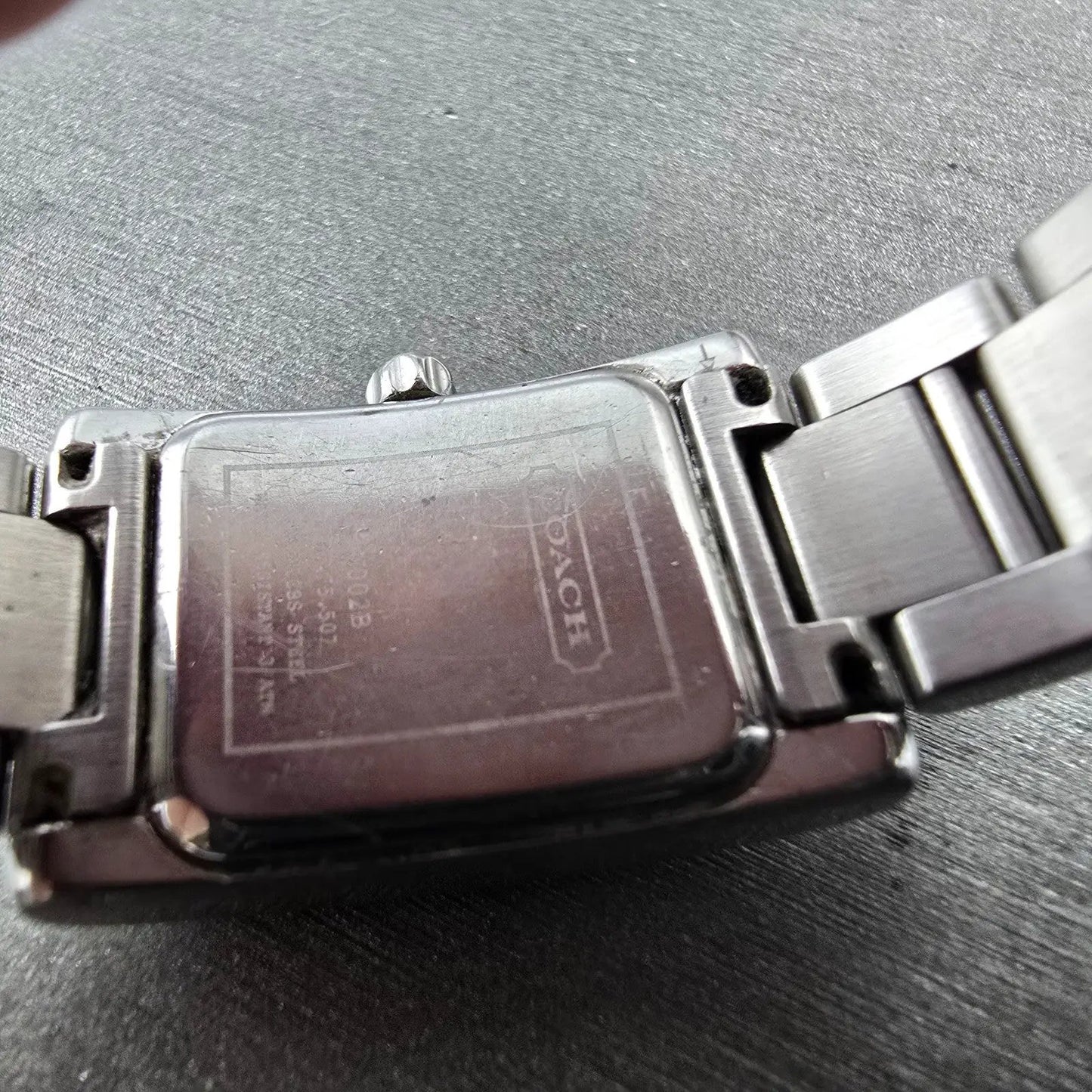Coach Tank Watch Women 19mm Silver Dial Silver Tone Rectangle W002B New BatteryQ9