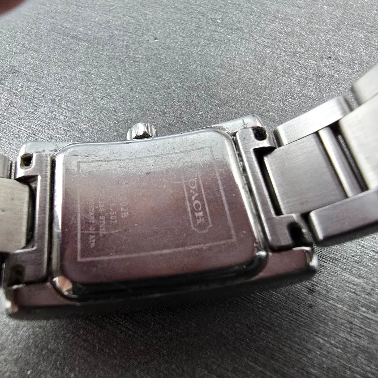 Coach Tank Watch Women 19mm Silver Dial Silver Tone Rectangle W002B New BatteryQ9