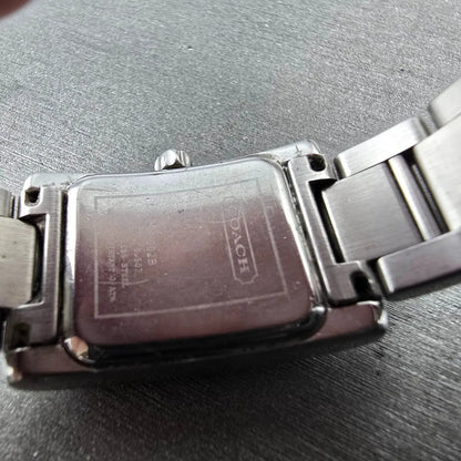 Coach Tank Watch Women 19mm Silver Dial Silver Tone Rectangle W002B New BatteryQ9