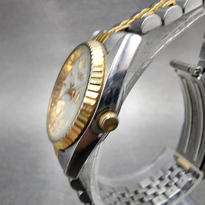 Seiko Watch Women 24mm White Dial Two Tone Daydate Round 7N830049 New Batt AB122