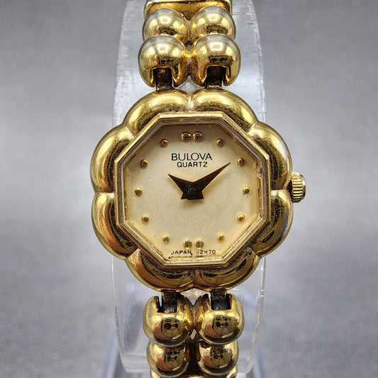 Bulova Watch Women 17mm Champagne Dial Gold Tone Octagon 92H70 New Battery0