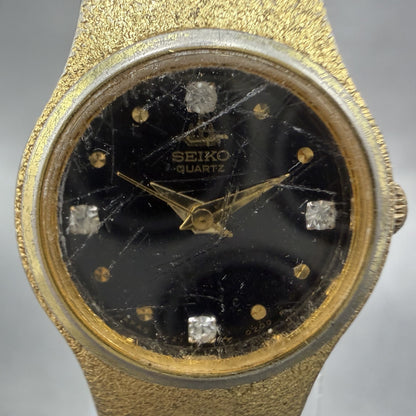 Seiko Watch Women 20mm Black Dial Gold Tone Round 8Y21-0020 New Battery1