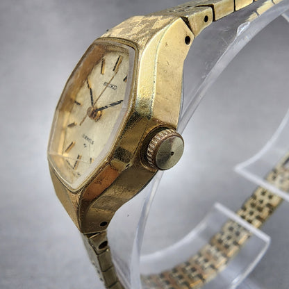 Seiko Watch Women 19mm Champagne Dial Gold Tone Octagon Manual 11043390 Runs2