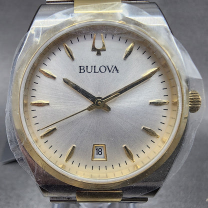 Bulova Surveyor Watch Women 34mm White Dial Two Tone Date Round Bracelet 98M1321