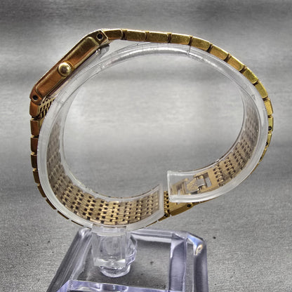 Seiko Watch Women 13mm Gold Dial Gold Tone Rectangle 2E20-6700 New Battery VTG6