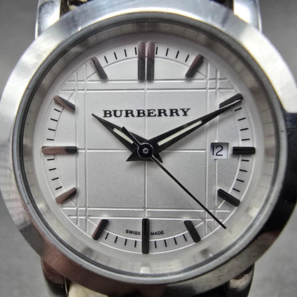 Burberry Watch Women 28mm Silver Dial Silver Tone Date Round BU1387 New Battery1
