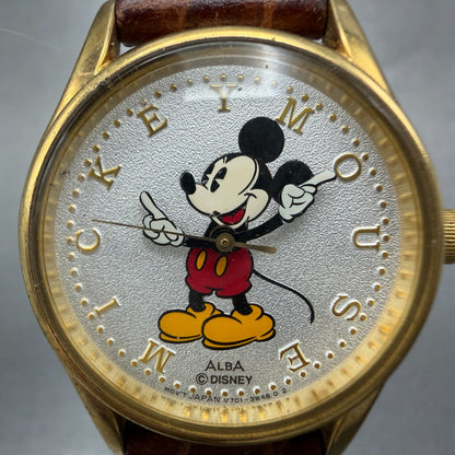 Seiko Alba Mickey Mouse Watch Women 26mm Silver Dial Gold Tone V7012G70 New Bat1