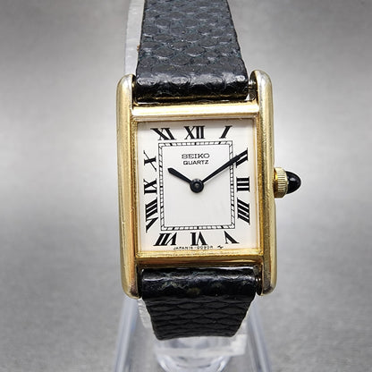 Seiko Tank Watch Women 18mm White Dial Gold Tone Rectangle 14005039 New battery0
