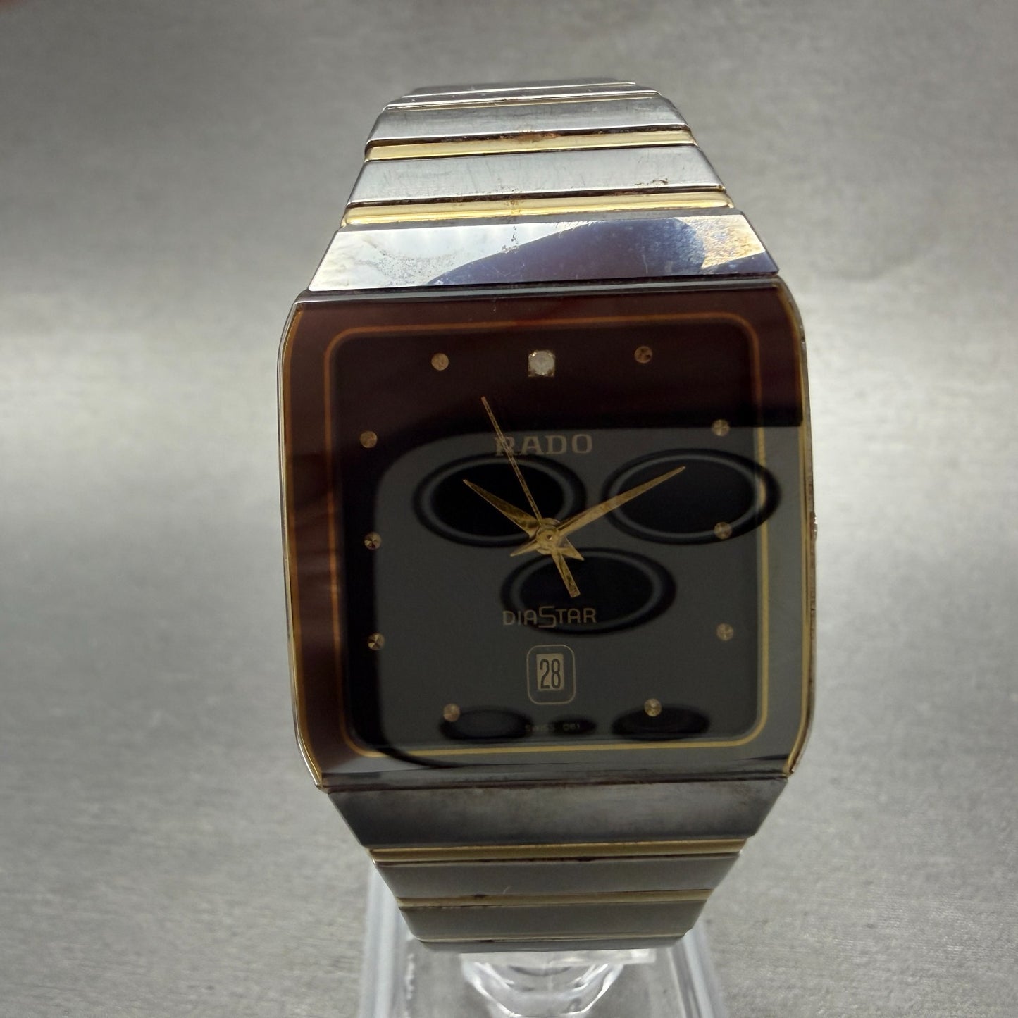 Rado Jubile Watch Men 28mm Black Dial Two Tone Date Rectangle 129.0266.3 NewBat0