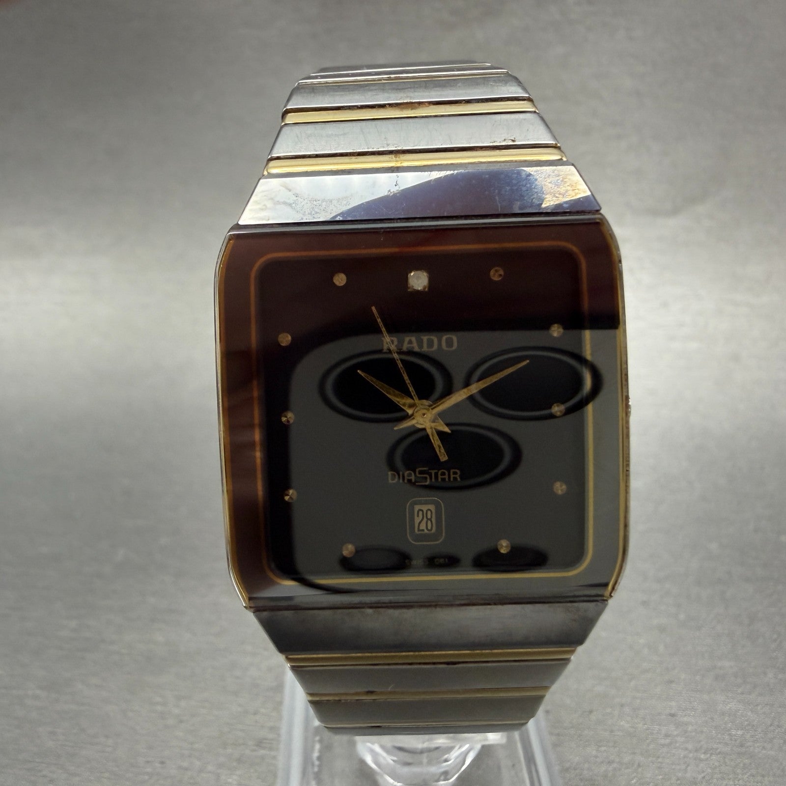 Rado Jubile Watch Men 28mm Black Dial Two Tone Date Rectangle 129.0266.3 NewBat0