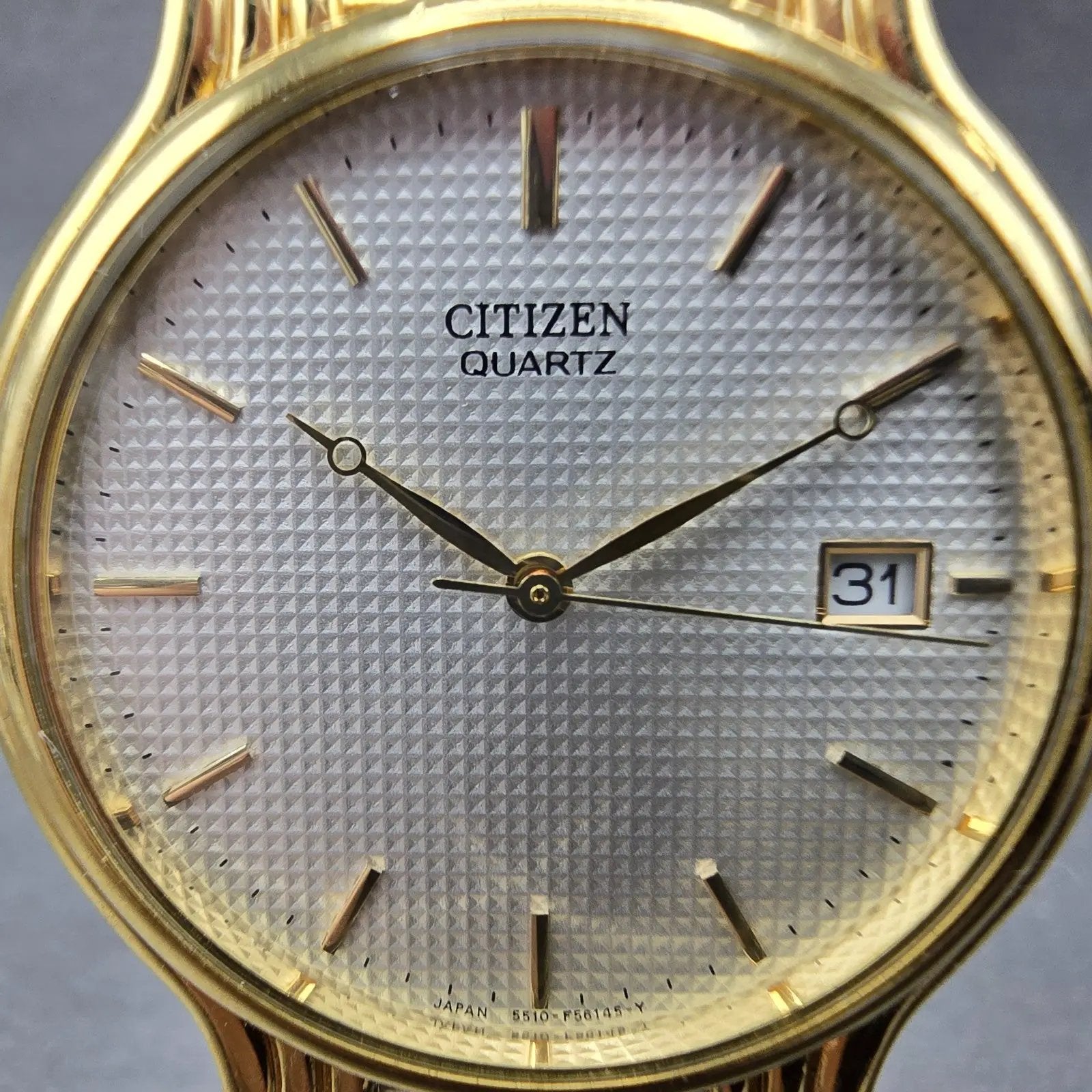 Citizen Watch Men 34mm White Dial Gold Tone Date Round 5510-F52584 New Battery F1
