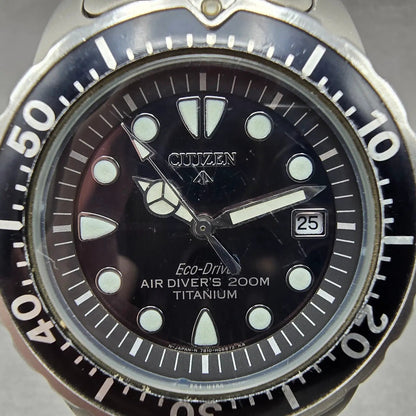 Citizen Eco-Drive Dive Watch Men 40mm Black Dial Titanium Date 7877-H04163 works1