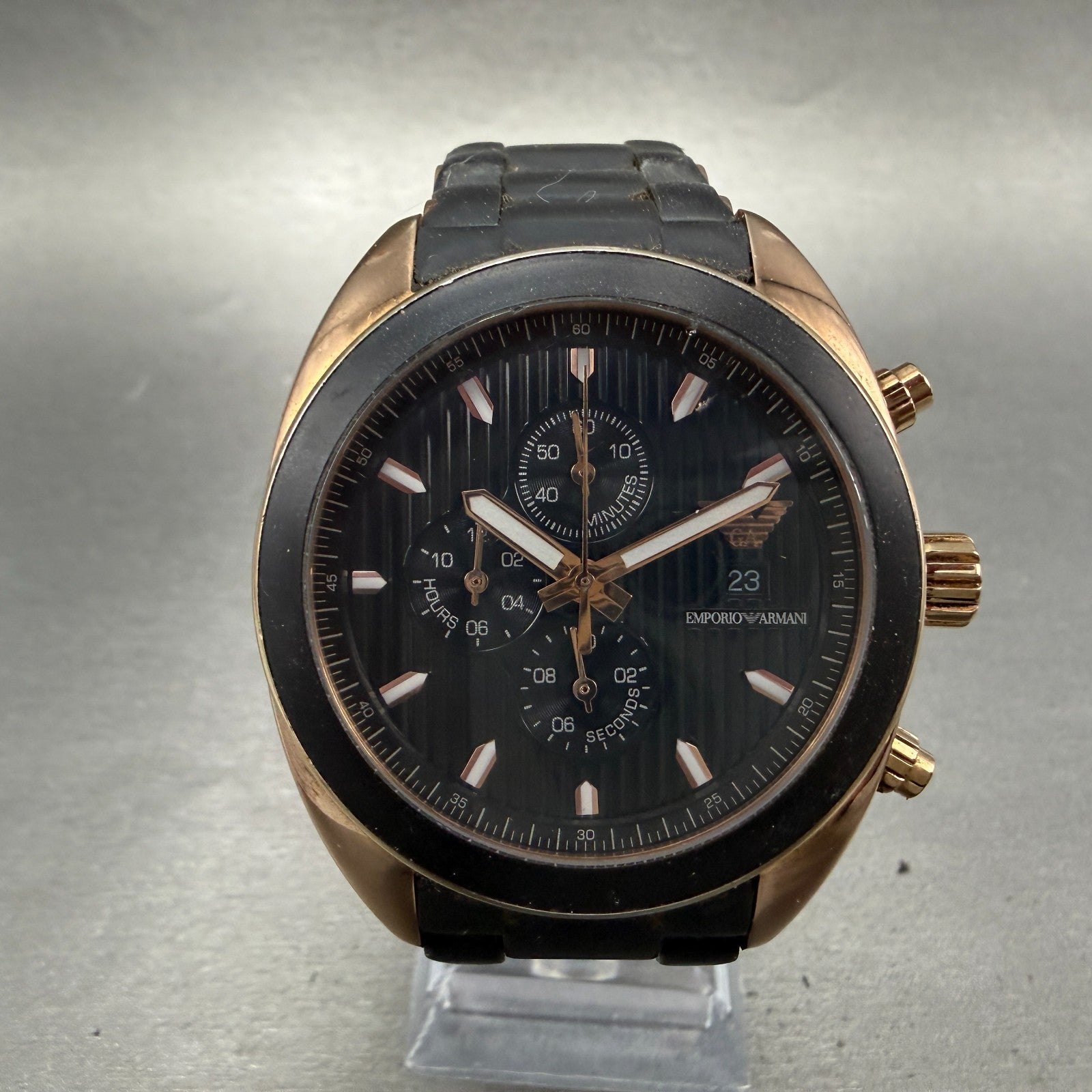 Emporio Armani Sportivo Chronograph Watch Men 43mm Black Dial Rose Gold New batt0