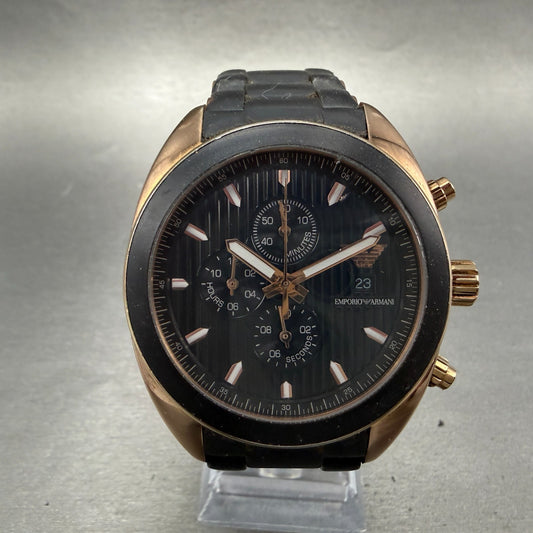 Emporio Armani Sportivo Chronograph Watch Men 43mm Black Dial Rose Gold New batt0
