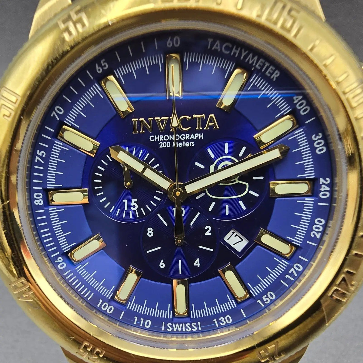 Invicta Russian Diver Chronograph Watch Men 52mm Blue Dial Gold Date 6242 NewBat1