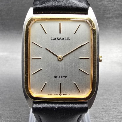Seiko Lassale Watch Men 26mm Silver Dial Two Tone Rectangle 7750-5459 New Batt1