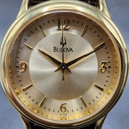 Bulova Watch Women 30mm Champagne Dial Gold Tone Round 97V25 New Battery