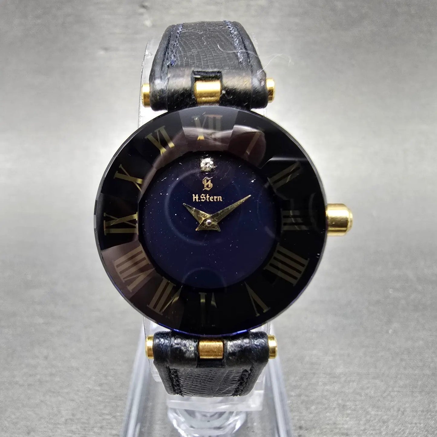 H stern Safira Watch Women 24mm Blue Dial 18K Gold Steel Round New Battery0