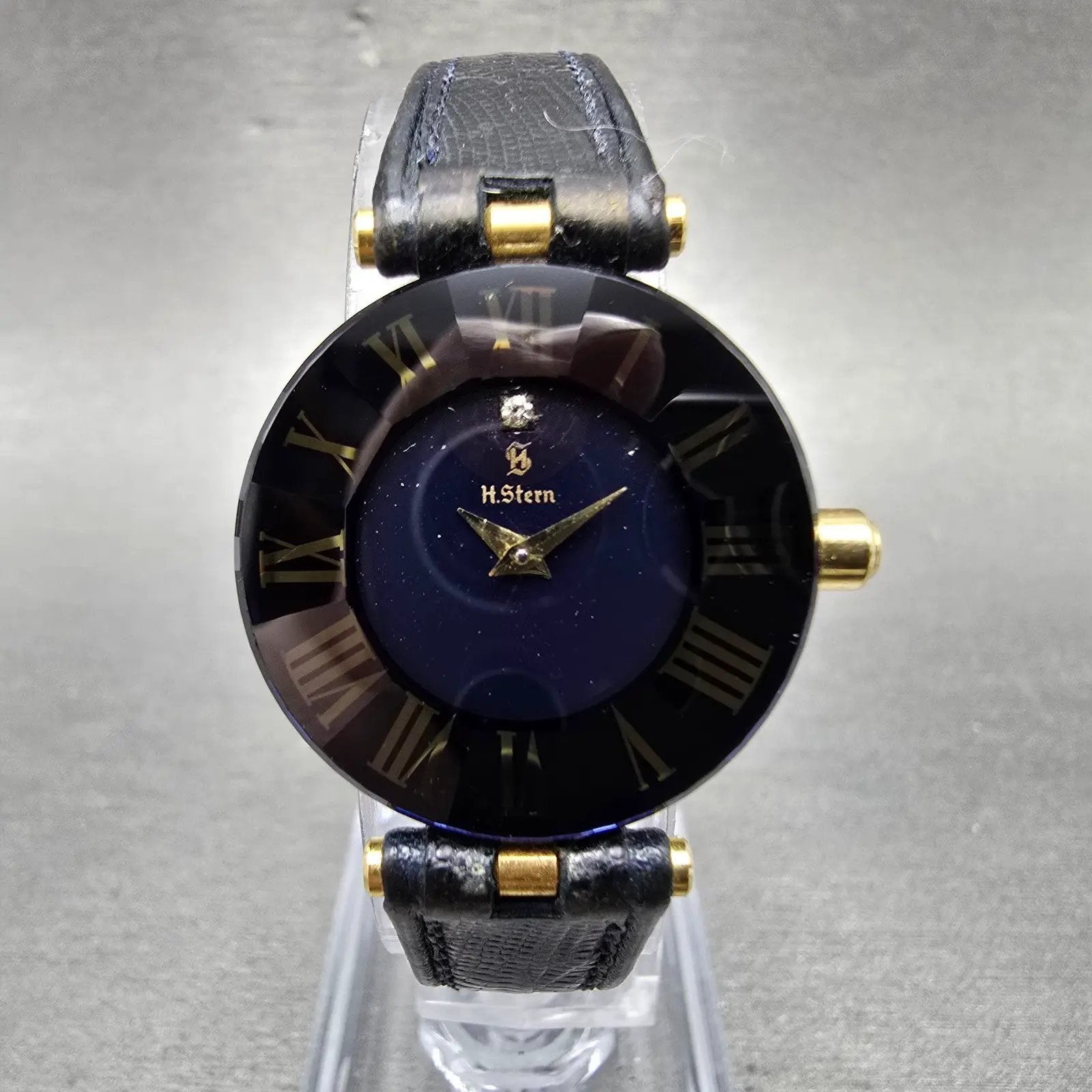 H stern Safira Watch Women 24mm Blue Dial 18K Gold Steel Round New Battery0